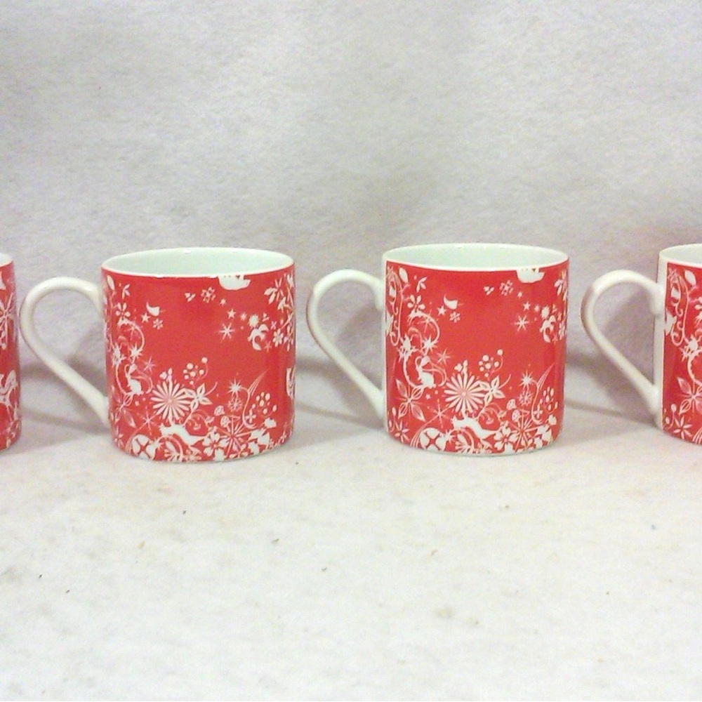 Vintage Tord Boontje Red Porcelain Coffee Mugs Set of Four